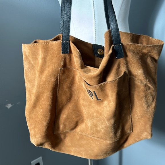 Mark & Graham Leather Suede JPL Khaki Camel Shoulder Bag with Leather Handle - Picture 13 of 16